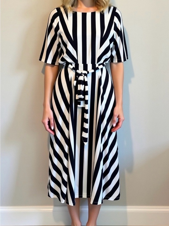 Boden Dresses & Skirts - Boden Black and White Striped Midi Dress Tie Waist Size 6P